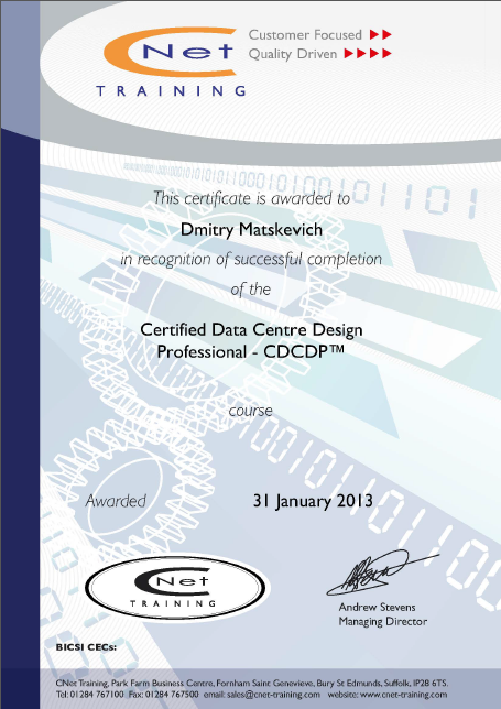 Certified Data Centre Design Professional